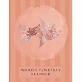 Monthly/Weekly Planner: Striped Orange Japanese Origami Fish Weekly Planner + Monthly Calendar Views 12 Month Agenda Planner Gift For Fish Lov