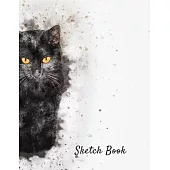 Sketch Book: Watercolor Black Cat Themed Personalized Artist Notebook and Blank Paper for Drawing, Painting Creative Doodling or Sk