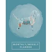 Monthly/Weekly Planner: Teal Blue Japanese Origami Dog Weekly Planner + Monthly Calendar Views 12 Month Agenda Planner Gift For Dog Lovers