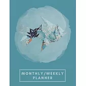 Monthly/Weekly Planner: Teal Blue Japanese Origami Fish Weekly Planner + Monthly Calendar Views 12 Month Agenda Planner Gift For Fish Lovers