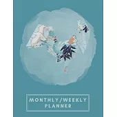 Monthly/Weekly Planner: Teal Blue Japanese Origami Rooster Weekly Planner + Monthly Calendar Views 12 Month Agenda Planner Gift For Rooster Lo