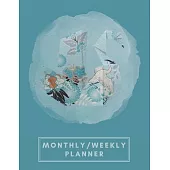 Monthly/Weekly Planner: Teal Blue Japanese Origami Swan Weekly Planner + Monthly Calendar Views 12 Month Agenda Planner Gift For Swan Lovers