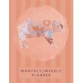 Monthly/Weekly Planner: Striped Orange Japanese Origami Bear Weekly Planner + Monthly Calendar Views 12 Month Agenda Planner Gift For Bear Lov
