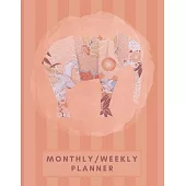 Monthly/Weekly Planner: Striped Orange Japanese Origami Elephant Weekly Planner + Monthly Calendar Views 12 Month Agenda Planner Gift For Elep