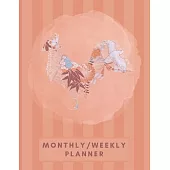 Monthly/Weekly Planner: Striped Orange Japanese Origami Rooster Weekly Planner + Monthly Calendar Views 12 Month Agenda Planner Gift For Roost