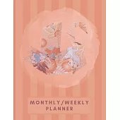 Monthly/Weekly Planner: Striped Orange Japanese Origami Swan Weekly Planner + Monthly Calendar Views 12 Month Agenda Planner Gift For Swan Lov