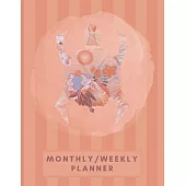 Monthly/Weekly Planner: Striped Orange Japanese Origami Turtle Weekly Planner + Monthly Calendar Views 12 Month Agenda Planner Gift For Tortoi