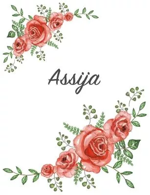 Assija: Personalized Notebook with Flowers and First Name - Floral Cover (Red Rose Blooms). College Ruled (Narrow Lined) Journ