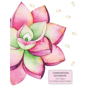 Composition Notebook 100 Pages of College Ruled Paper: Watercolor Pink Cactus on a Soft Cover, Journal to Write in, Dimensions: 8.5 x 11 in (21.59 x 2