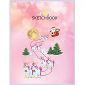 SketchBook: Unicorn Tree Christmas Sweater Xmas Pet Animal Lover Gifts Unicorn Blank Unlined SketchBook for Kids and Girls XL Marp