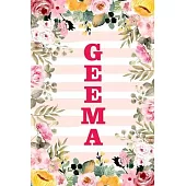 Geema: Family Relationship Word Calling Notebook, Cute Blank Lined Journal, Fam Name Writing Note (Pink Flower Floral Stripe