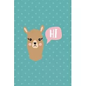 Hi: Notebook Journal Composition Blank Lined Diary Notepad 120 Pages Paperback Aqua Llama