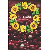 Notebook: Red Berries Sunflower Blank Lined Wide Ruled Notebook 6x9 Inches 100 Pages