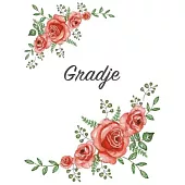 Gradje: Personalized Notebook with Flowers and First Name - Floral Cover (Red Rose Blooms). College Ruled (Narrow Lined) Journ