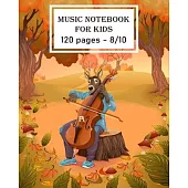 music notebook for kids: deer playing violon: Music Notebook Violin/120 pages/8/10, Soft Cover, Matte Finish