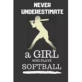 Never Underestimate a Girl Who Plays Softball: Journal Players Notebook Softball Gifts, Girls Birthday Present, lined Notebook 6x9 120 Pages: Journal,