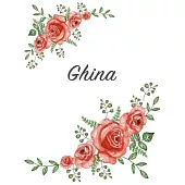 Ghina: Personalized Notebook with Flowers and First Name - Floral Cover (Red Rose Blooms). College Ruled (Narrow Lined) Journ