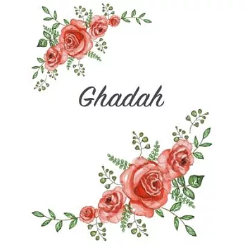 Ghadah: Personalized Notebook with Flowers and First Name - Floral Cover (Red Rose Blooms). College Ruled (Narrow Lined) Journ