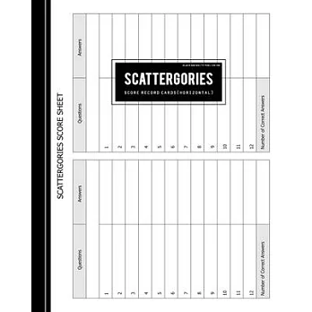 Black and White Publishing Scattergories Score Card: Scattergories Record Sheet Keeper for Keep Track of Who’’s Ahead In Your Favorite Creative Thinkin