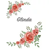Glinda: Personalized Notebook with Flowers and First Name - Floral Cover (Red Rose Blooms). College Ruled (Narrow Lined) Journ
