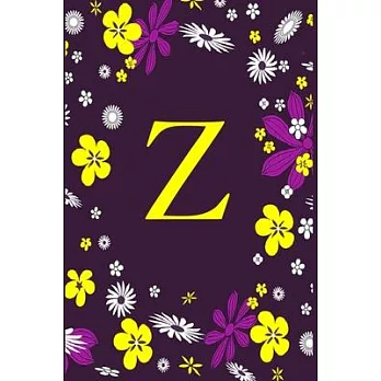 Z: Pretty Initial Alphabet Monogram Letter Z Ruled Notebook. Cute Floral Design - Personalized Medium Lined Writing Pad,