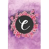 Cherry blossom flowers letter C journal: Personalized Monogram Initial C with pretty colorful watercolor pink floral sakura for women & girls -- birth
