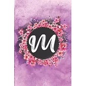 Cherry blossom flowers letter M journal: Personalized Monogram Initial M with pretty colorful watercolor pink floral sakura for women & girls -- birth