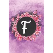 Cherry blossom flowers letter F journal: Personalized Monogram Initial F with pretty colorful watercolor pink floral sakura for women & girls -- birth