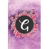 Cherry blossom flowers letter G journal: Personalized Monogram Initial G with pretty colorful watercolor pink floral sakura for women & girls -- birth