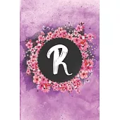 Cherry blossom flowers letter R journal: Personalized Monogram Initial R with pretty colorful watercolor pink floral sakura for women & girls -- birth