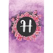 Cherry blossom flowers letter H journal: Personalized Monogram Initial H with pretty colorful watercolor pink floral sakura for women & girls -- birth