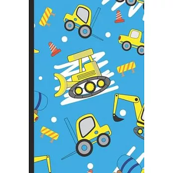 Notebook Journal: Yellow Toy Trucks Tractors and Construction Cones on a Blue Cover Design. Perfect Gift for Boys Girls and Adults of Al