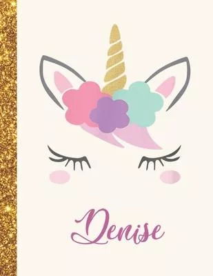 Denise: Denise Unicorn Personalized Black Paper SketchBook for Girls and Kids to Drawing and Sketching Doodle Taking Note Marb