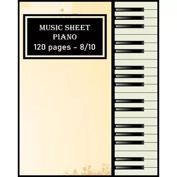 music notebook - wide staff: Music Sheet Piano: Music Sheet Notebook/120 pages/8/10, Soft Cover, Matte Finish