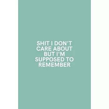 Shit I Don’’t Care About But I’’m Supposed to Remember: Medium Lined Notebook/Journal for Work, School, and Home Funny Mint Green