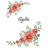 Gyða: Personalized Notebook with Flowers and First Name - Floral Cover (Red Rose Blooms). College Ruled (Narrow Lined) Journ