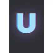 U: 3D Letter U initial Alphabet Monograme Notebook, Pretty pink & Blue letter monogramend Blank lined Note Book Journal f