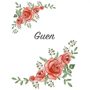 Guen: Personalized Notebook with Flowers and First Name - Floral Cover (Red Rose Blooms). College Ruled (Narrow Lined) Journ