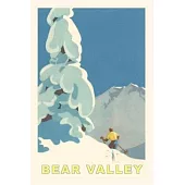 The Vintage Journal Big Snowy Pine Tree and Skier, Bear Valley