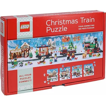 Lego Christmas Train Puzzle: Four Connecting 100-Piece Puzzles