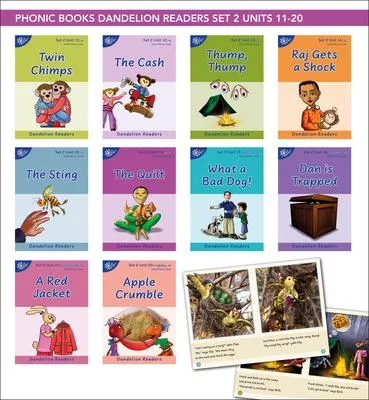 Phonic Books Dandelion Readers Set 2 Units 11-20 Twin Chimps (Two Letter Spellings Sh, Ch, Th, Ng, Qu, Wh, -Ed, -Ing, -Le): Decodable Books for Beginn