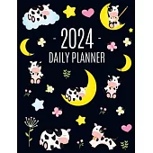 Cow Planner 2024: Cute 2024 Daily Organizer: January-December (12 Months) Pretty Farm Animal Scheduler With Calves, Moon & Hearts