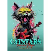 Catstars live on Stage Coloring Book for Adults: Funny Cats Coloring Book for Adults Grayscale Cats Punk Coloring Book Cats playing Guitar 52P