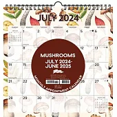 Mushrooms Academic July 2024 - June 2025 12 X 12 Spiral Wall Calendar