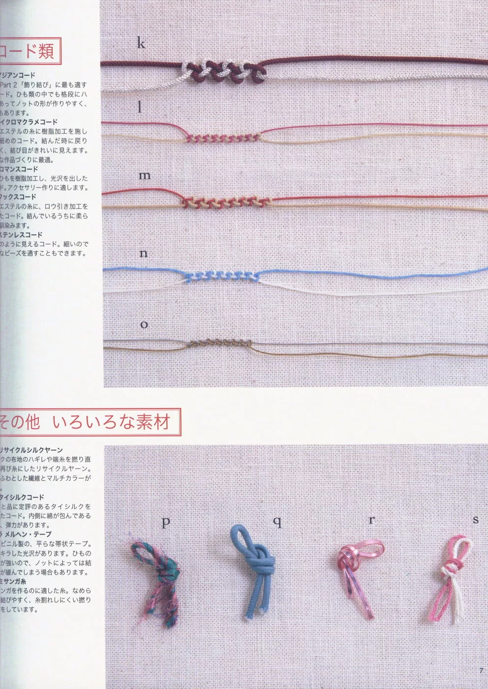 繩結編織所使用的材料