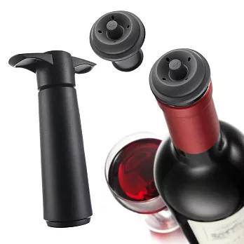 《VACU VIN》Click 紅酒抽真空器+2瓶塞組(黑) | 紅酒塞 真空瓶塞 保鮮瓶塞 葡萄酒塞