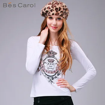 【Bés Carol】女式飛馬皇冠長袖T恤L白