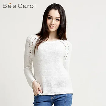 【Bés Carol】女式圓領彩色針織衫L白
