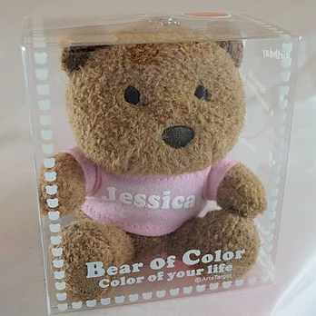 英文名繽紛熊-Jessica-粉紅色衣服-白色字