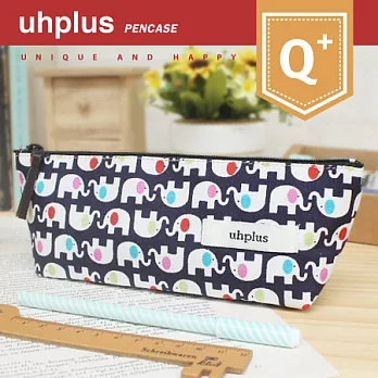 uhplus Q-plus 帆船筆袋- 彩色小象(深藍)